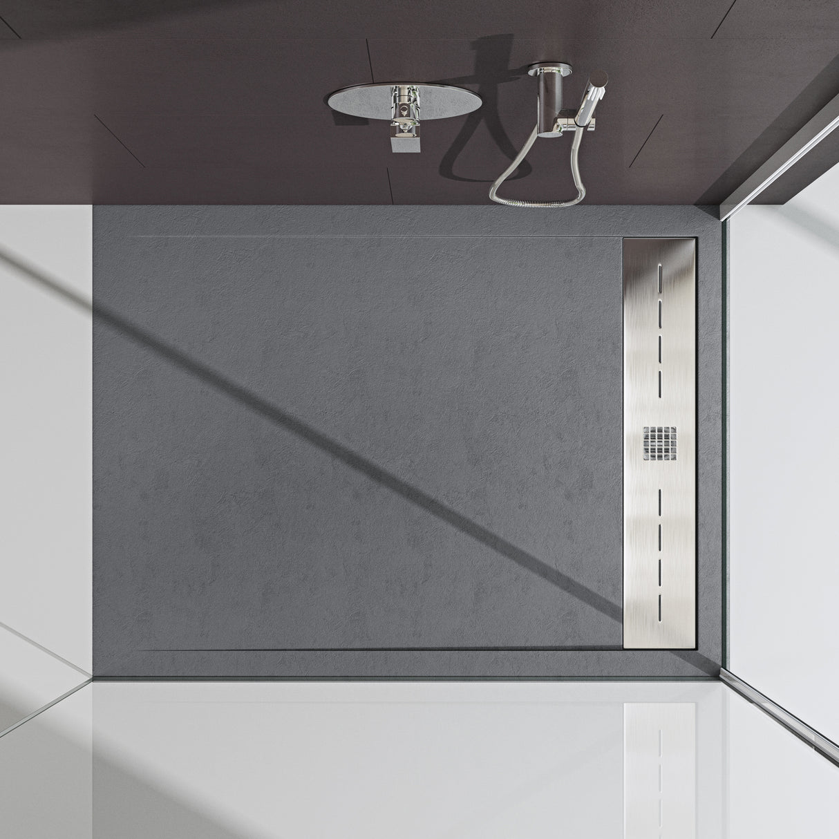 glasvilla Piatto Doccia in Pietra Artificiale Piatto Doccia per Box Doccia Forma: Rettangolare, Grigio Cemento Corvus