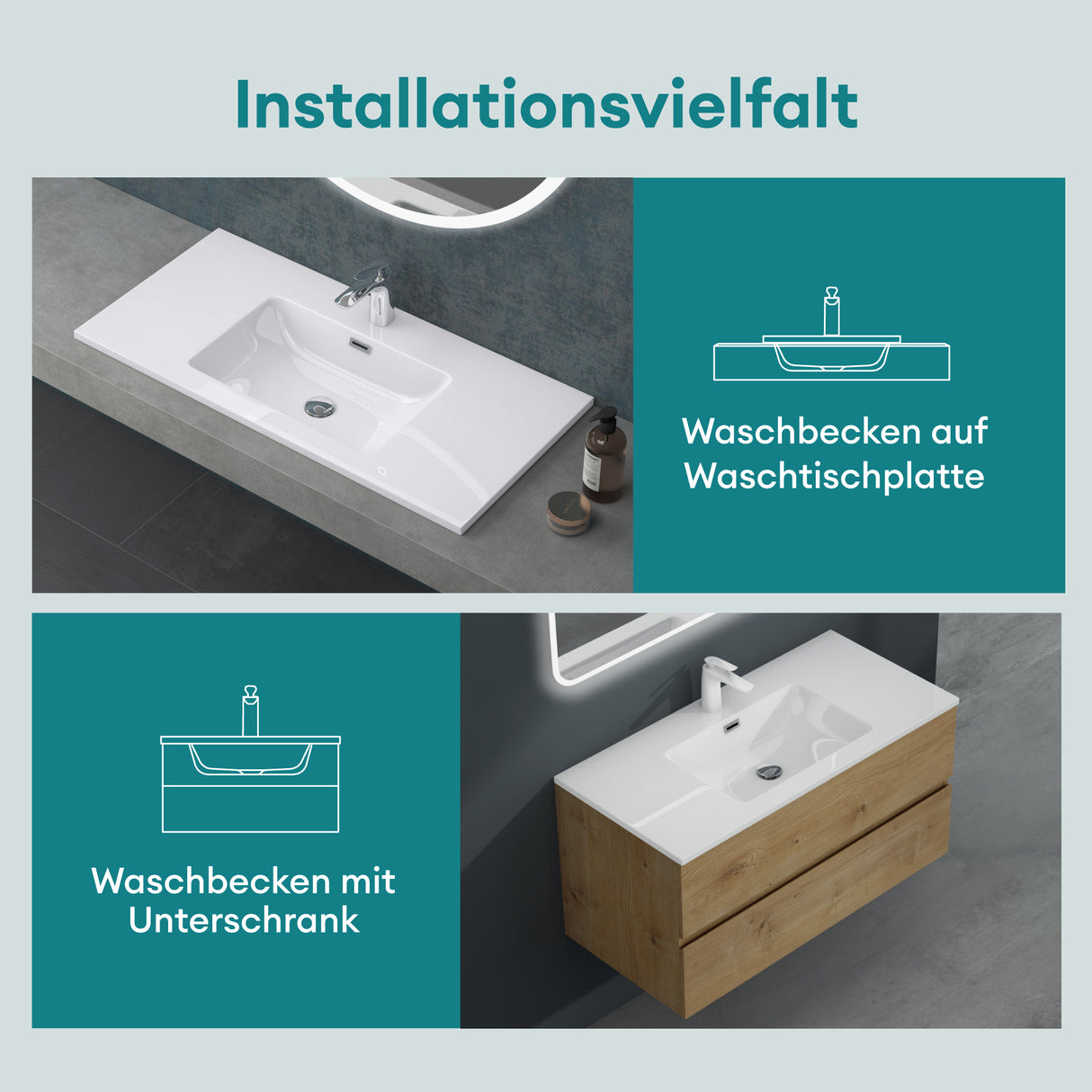 glasvilla Waschbecken Einbauwaschbecken Waschtisch Einbauwaschtisch aus Mineralguss Col02