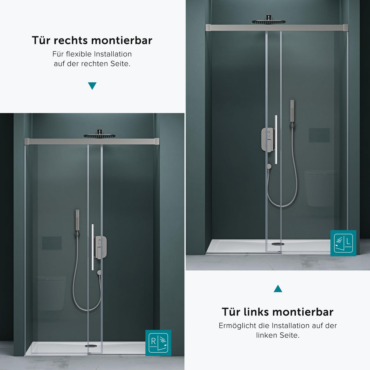 Porte de douche Glasvilla, porte de niche, cloison de douche, cabine de douche, porte coulissante en niche, verre de sécurité ESG de 6 mm, fermeture amortie incluse, Teramo12K