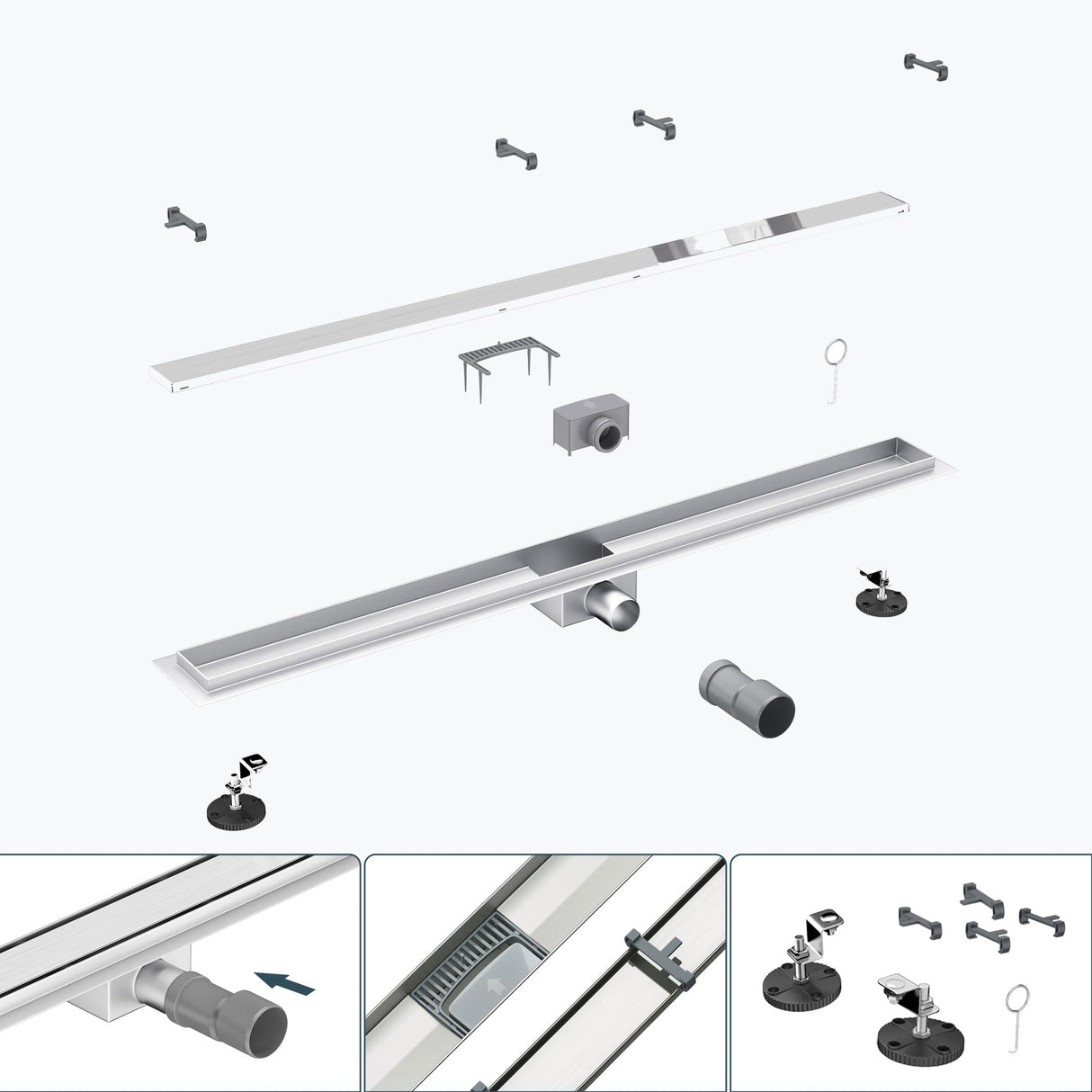 glasvilla Canaletta Scarico in Acciaio Inox per Box Doccia Canalina di Scarico Doccia a Pavimento Piastrellabile con Filtro per Capelli KE110