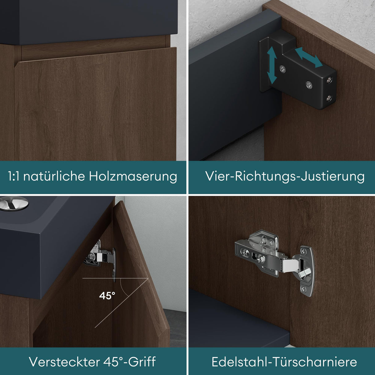 glasvilla Mobile Bagno Sospeso con Lavabo Antracite Opaco Mobiletto da Bagno 46x26x63cm Pisa02