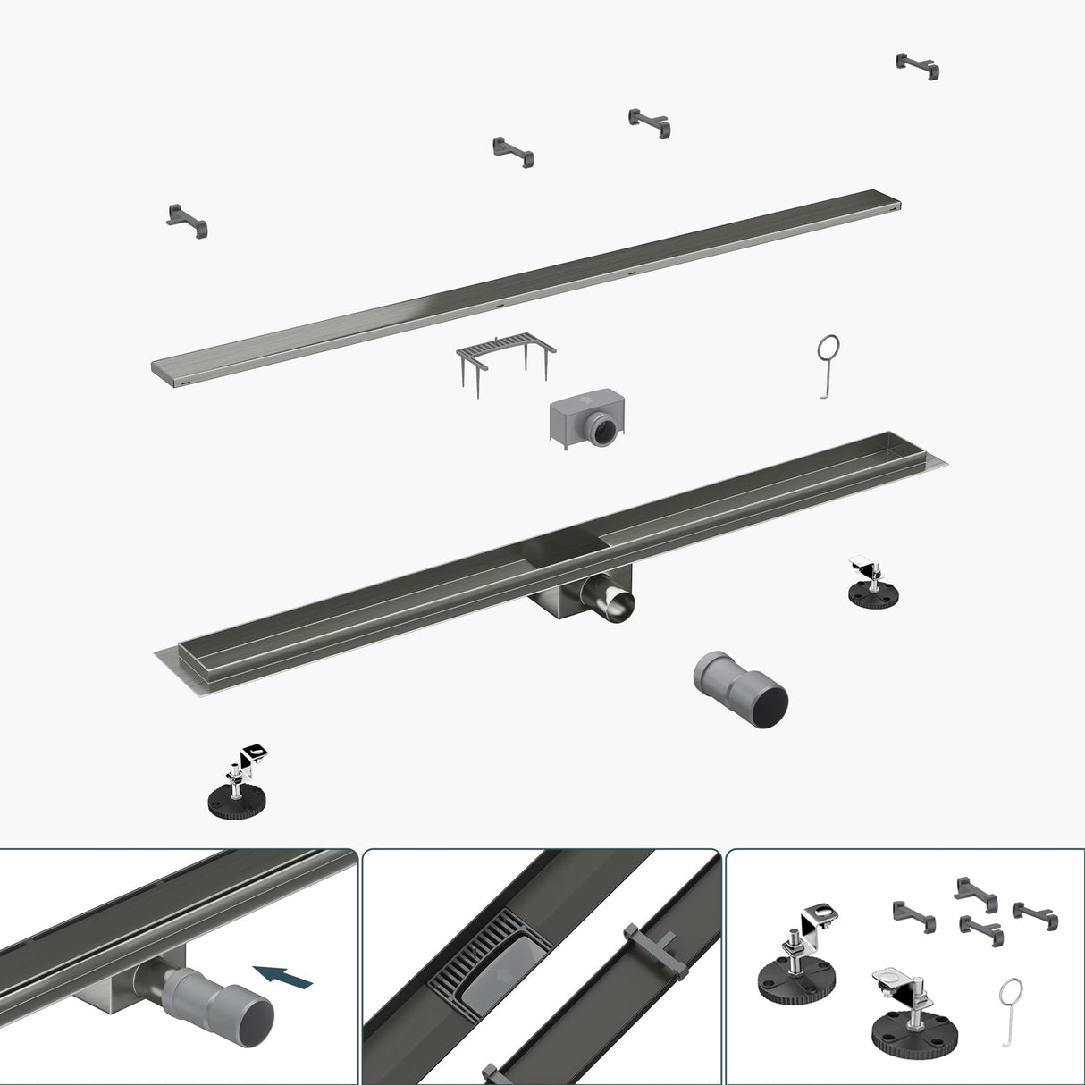 glasvilla Canaletta Scarico in Acciaio Inox per Box Doccia Canalina di Scarico Doccia a Pavimento Piastrellabile con Filtro per Capelli KE110