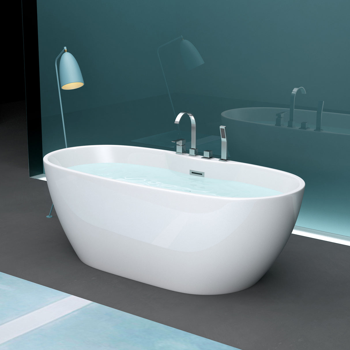 glasvilla Vasca da Bagno Freestanding in Acrilico con Rubinetto, Vasca da Bagno Indipendente