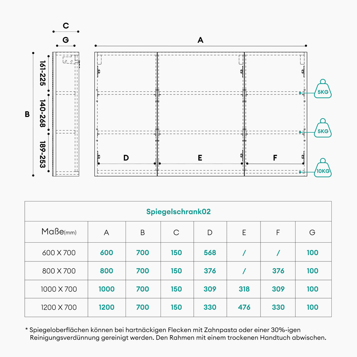 glasvilla Armadietto a Specchio con Ante a Specchio per Bagno Specchiera da Bagno Mobiletto da Parete con Ante Spiegelschrank 02