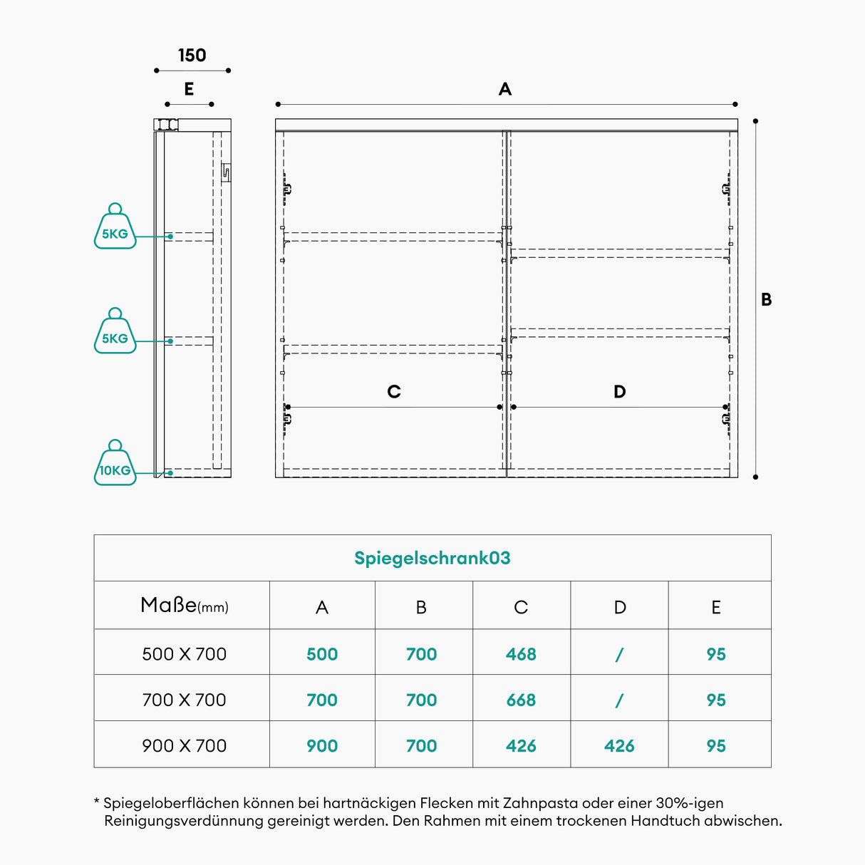 glasvilla Armadietto a Specchio con Luce Specchio con Pensile per Bagno con Luce LED Mobiletto da Bagno a Muro con Specchio Spiegelschrank-03