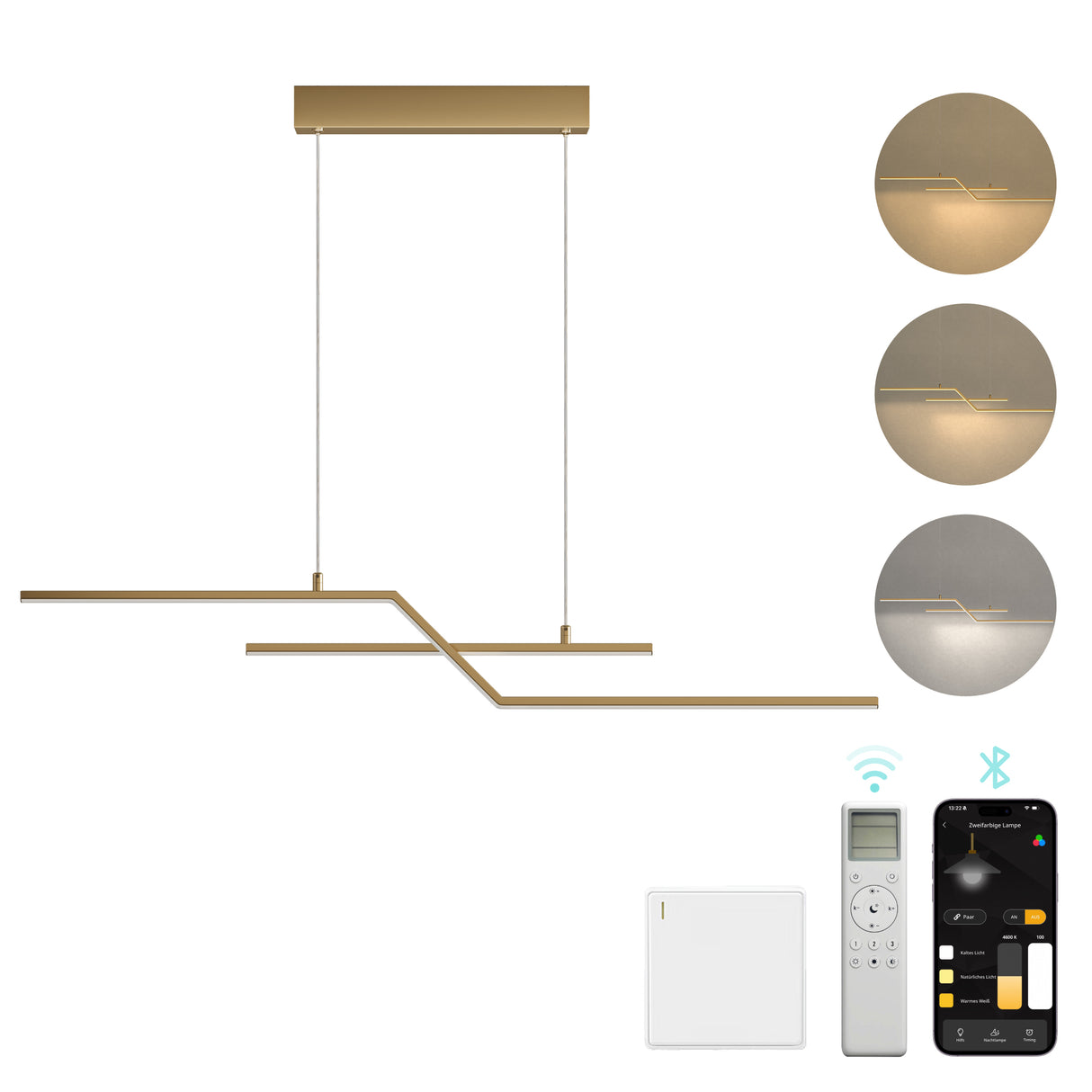 Suspension glasvilla 105cm LED Lampe à suspendre linéaire design 3000K/4000K/6000K Câble réglable 18W Luminaire Alivetta7085