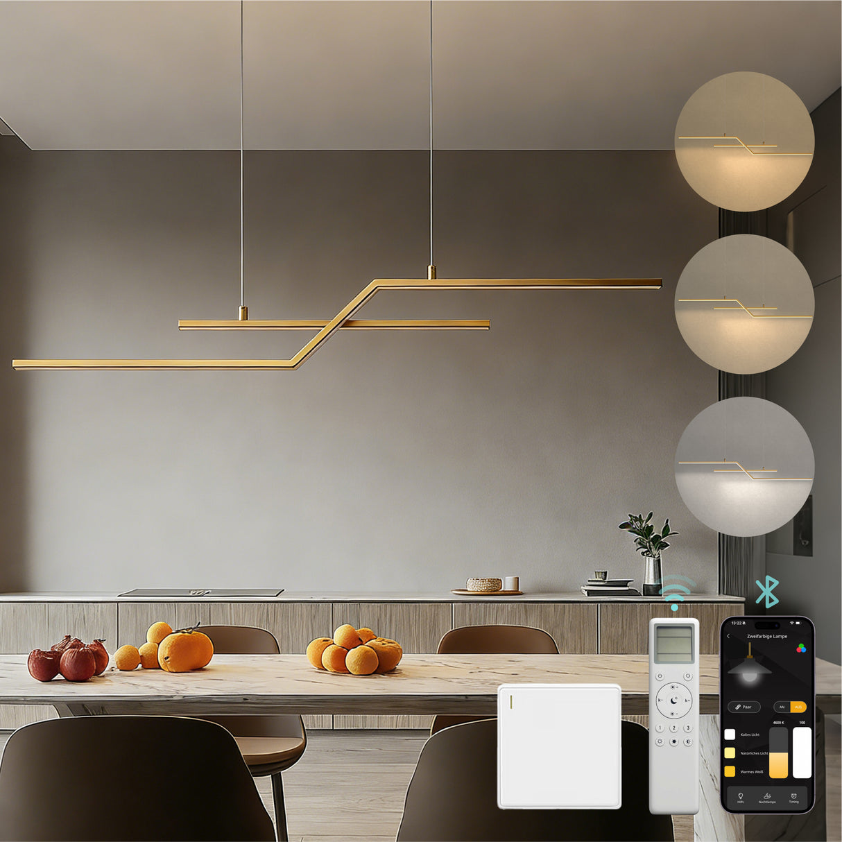 Suspension glasvilla 105cm LED Lampe à suspendre linéaire design 3000K/4000K/6000K Câble réglable 18W Luminaire Alivetta7085