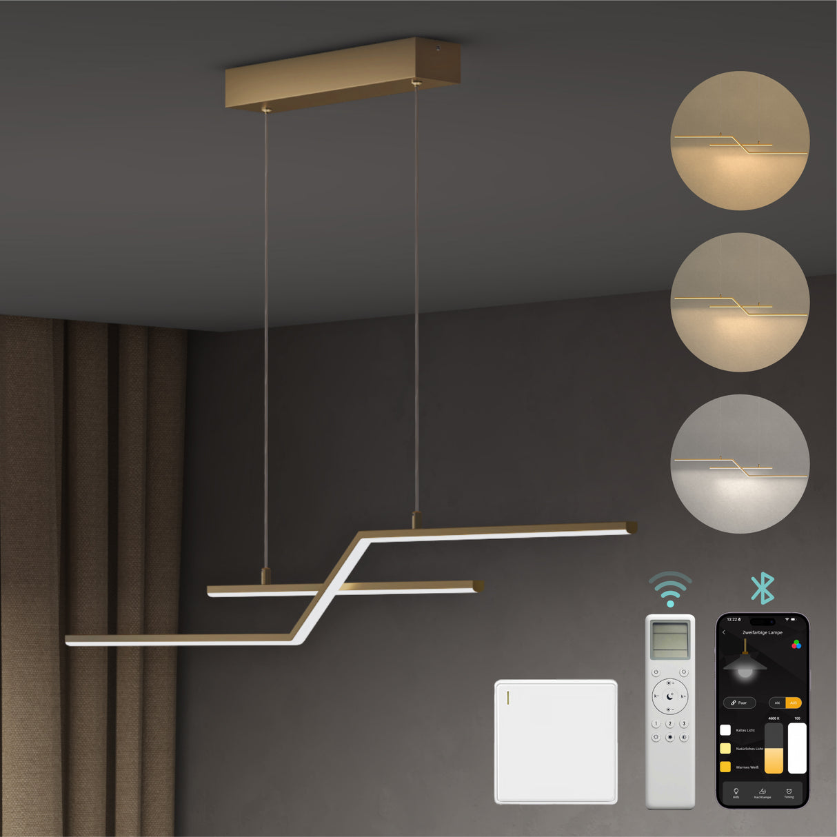 Suspension glasvilla 105cm LED Lampe à suspendre linéaire design 3000K/4000K/6000K Câble réglable 18W Luminaire Alivetta7085