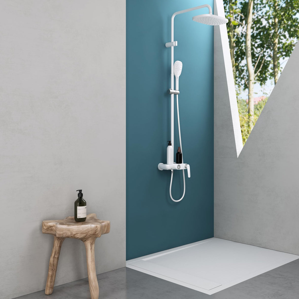 sistema de ducha glasvilla con ducha de mano y de cabeza, ducha de lluvia, grifería de ducha con juego de soporte de pared