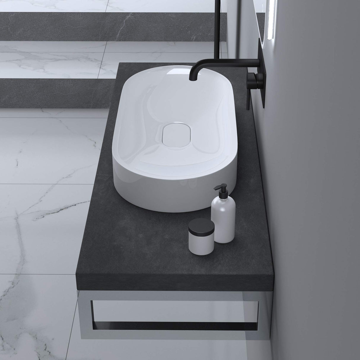 Support de lavabo Glasvilla avec support de console en acier inoxydable et support de lavabo anthracite brossé