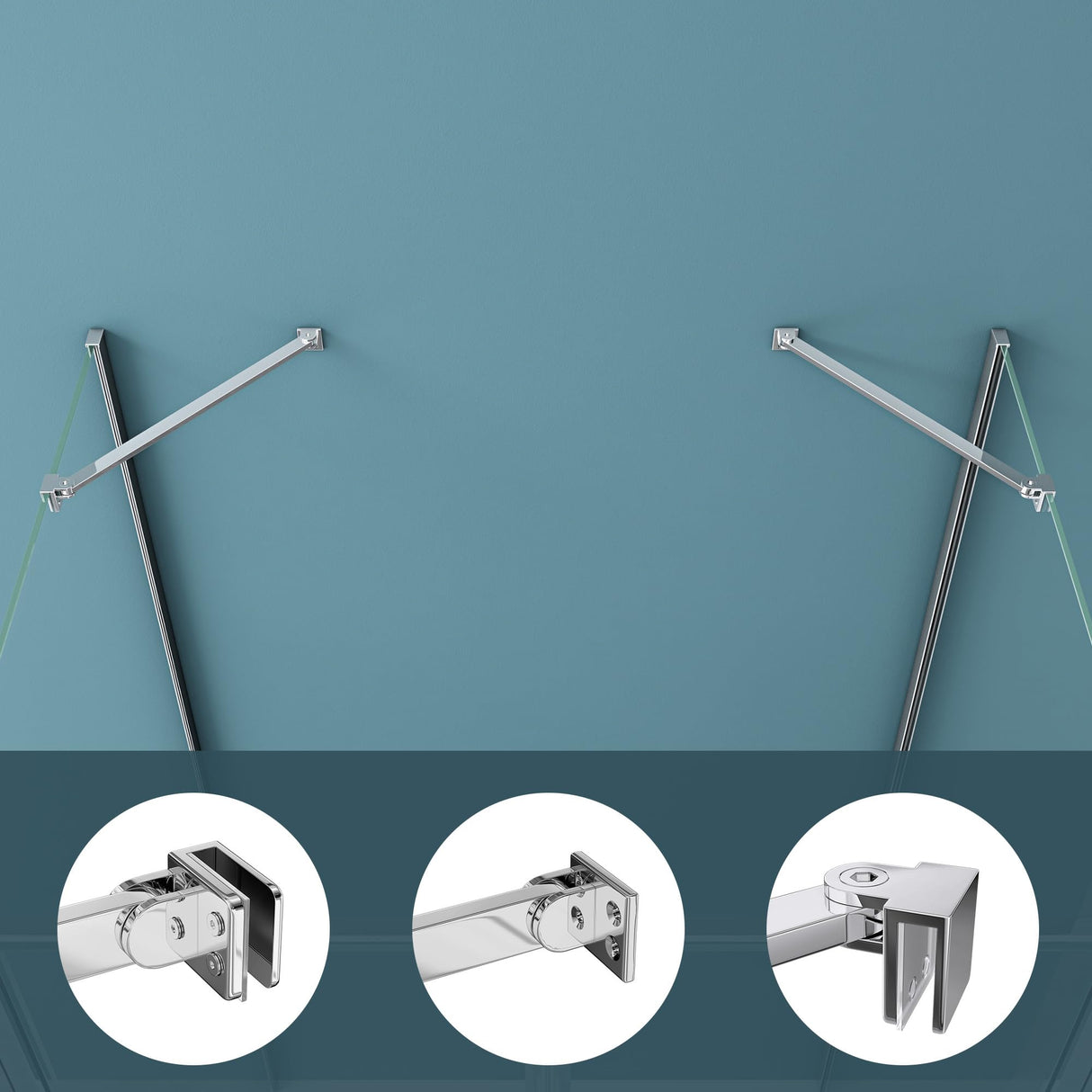 glasvilla Haltestange Duschwand Duschabtrennung Duschglaswand | Stabilisator para ducha Walk in | giratorio 180° para grosor de vidrio de 6-10 mm