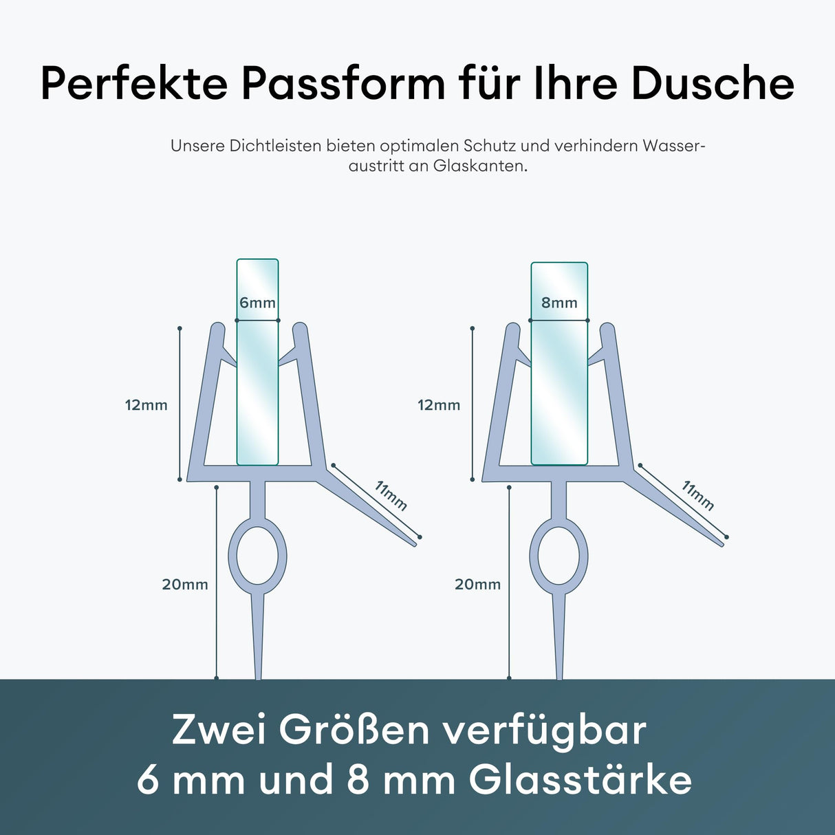 glasvilla Guarnizione Sottoporta in PVC per Box Doccia, Guarnizione per Porta Doccia Vetro da 6-8 mm, Ricambio Orizzontale di Guarnizione per Cabine Doccia