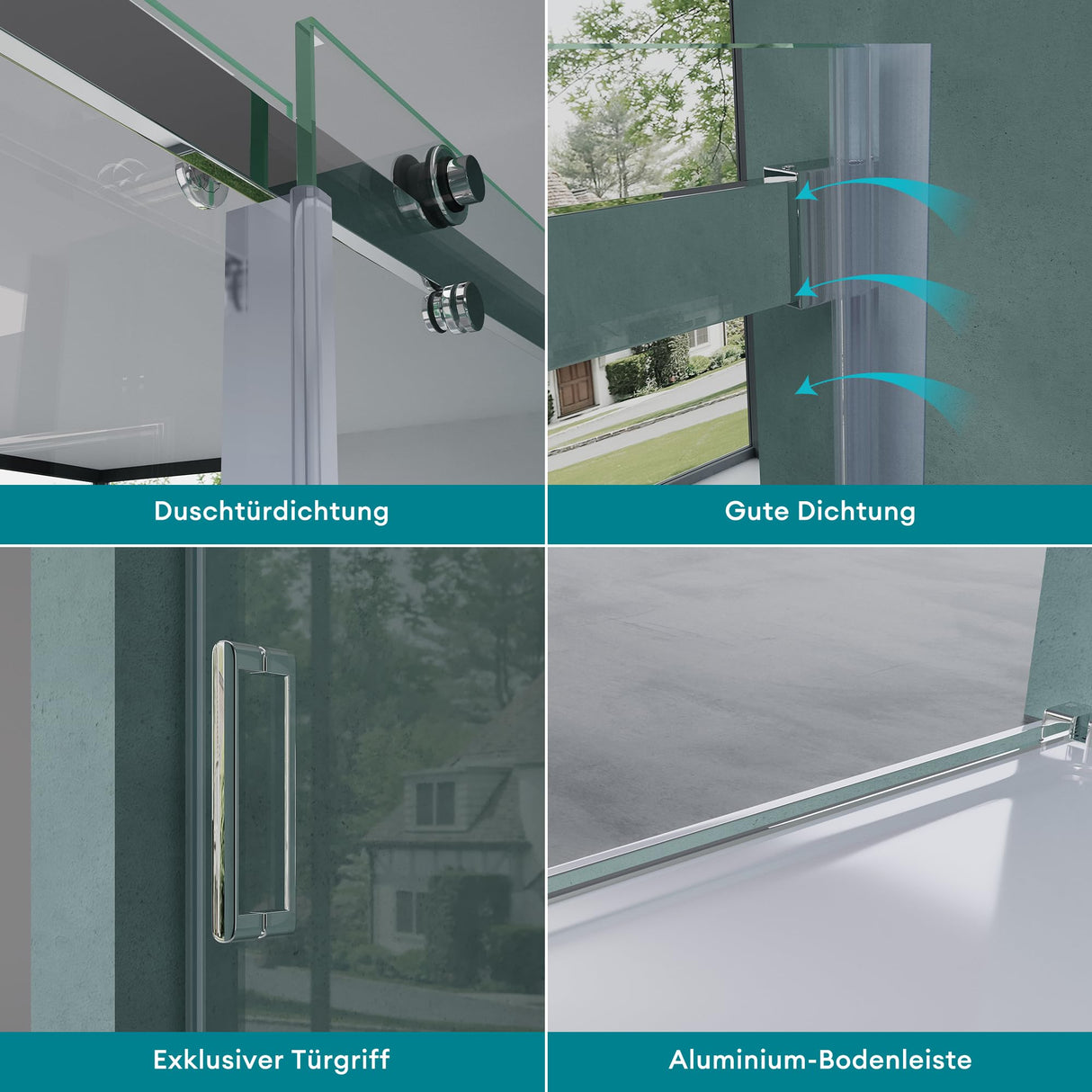 glasvilla Puerta de ducha Puerta de nicho ducha Separación de ducha Cabina de ducha vidrio de seguridad de 8mm con recubrimiento nano Puerta corredera Altura: 195cm Teramo04