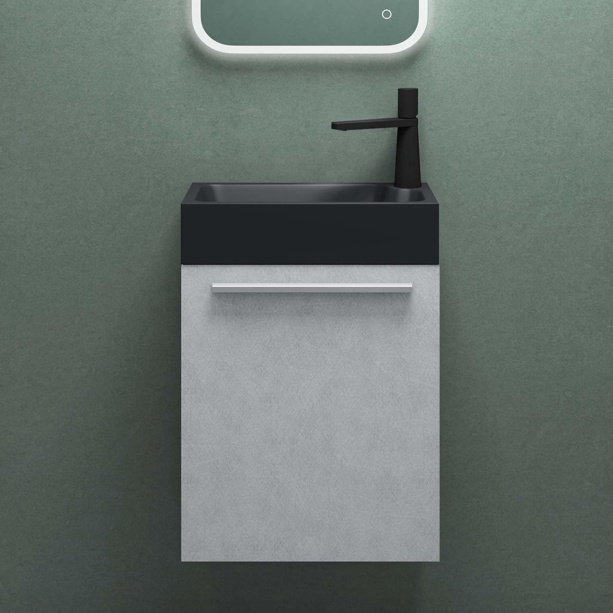 glasvilla Mobile Bagno Sospeso Include Lavabo da Minerale fuso Antracite opaco e Specchio LED Mobile da Bagno 46x26x63cm Pisa