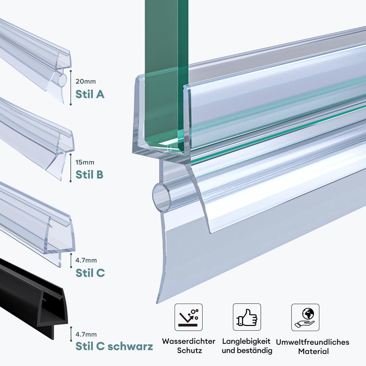 glasvilla Guarnizione Sottoporta in PVC per Box Doccia, Guarnizione per Porta Doccia Vetro da 6-8 mm, Ricambio Orizzontale di Guarnizione per Cabine Doccia