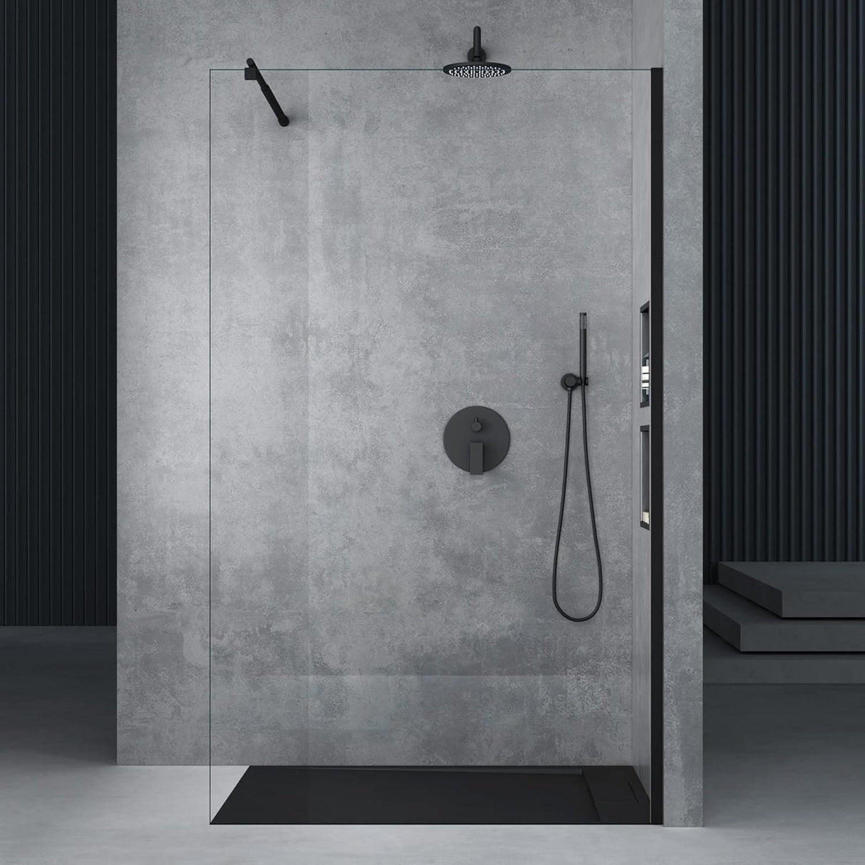 glasvilla Duschwand para ducha Duschabtrennung Walk-In ESG-Sicherheitsglas 8mm NANO Glas BRAM1&BRAM3 Bremen1 Schwarz