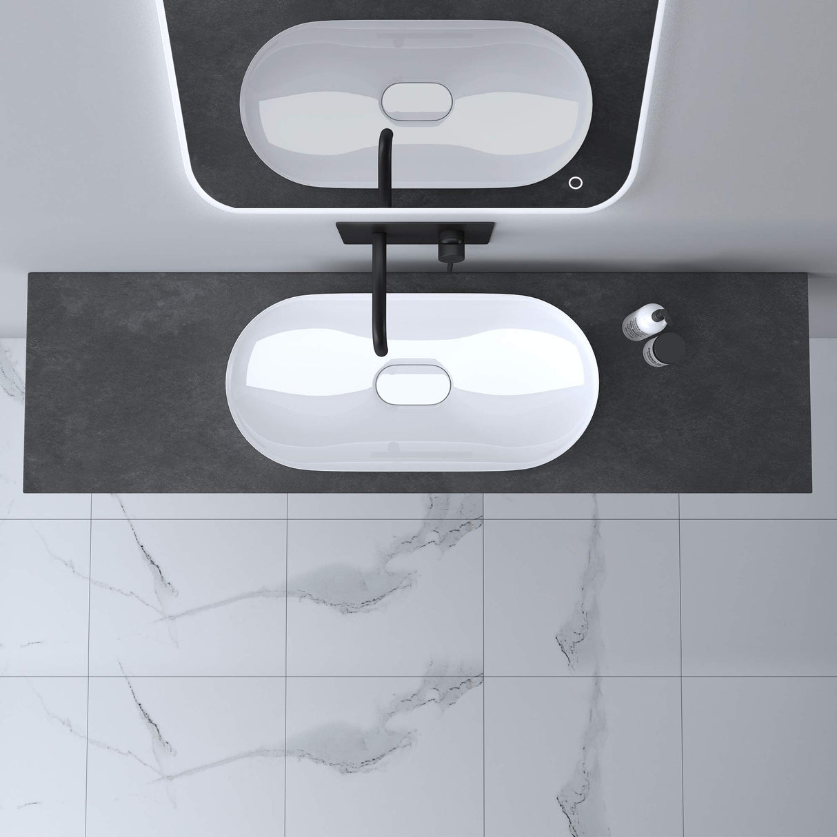 Support de lavabo Glasvilla avec support de console en acier inoxydable et support de lavabo anthracite brossé