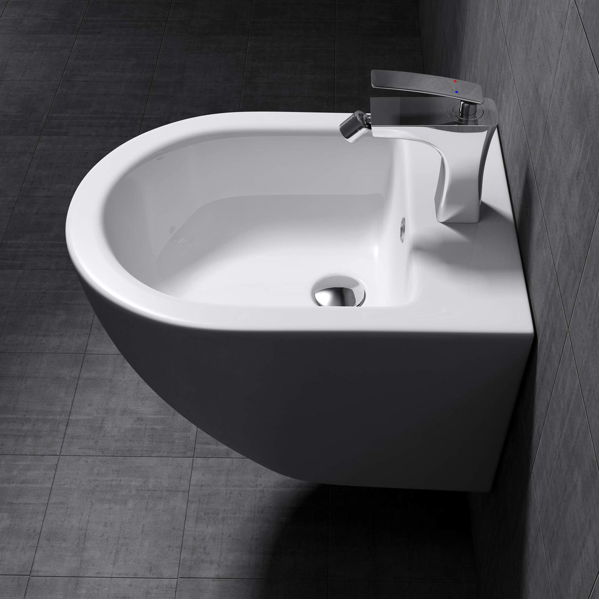Bidet suspendu Glasvilla blanc 48,5 x 36 x 36 cm en céramique 1 trou de robinetterie surface anti-salissures Düren179