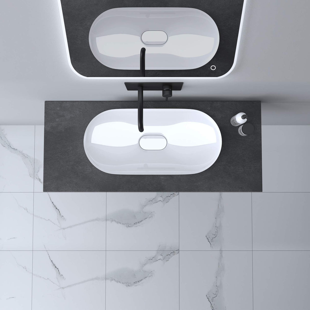 Support de lavabo Glasvilla avec support de console en acier inoxydable et support de lavabo anthracite brossé