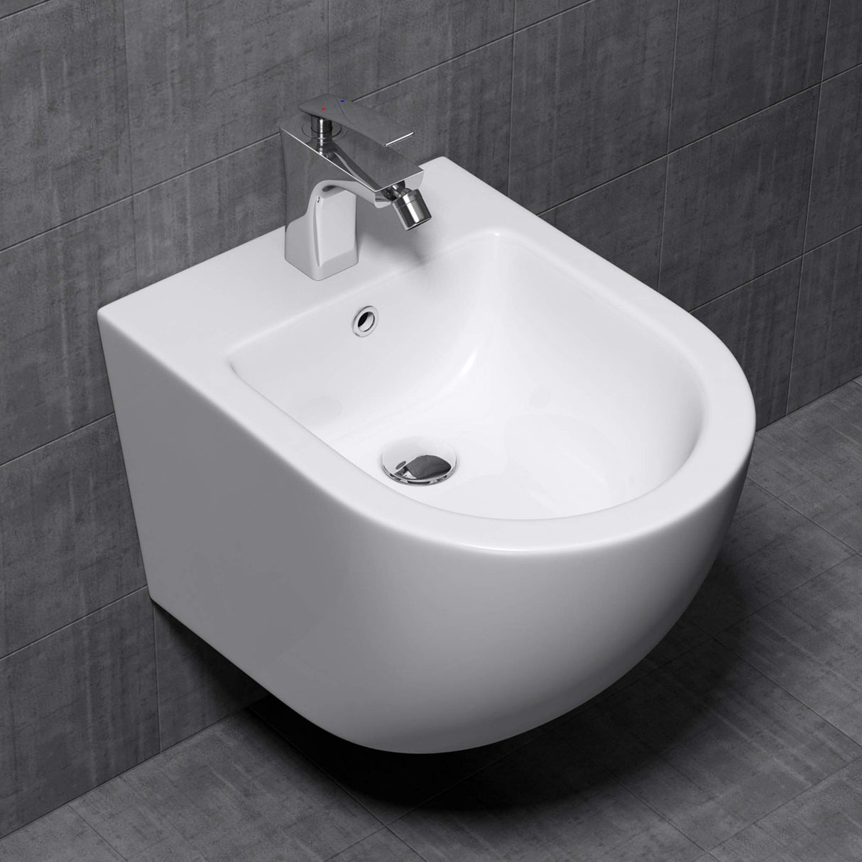 Bidet suspendu Glasvilla blanc 48,5 x 36 x 36 cm en céramique 1 trou de robinetterie surface anti-salissures Düren179