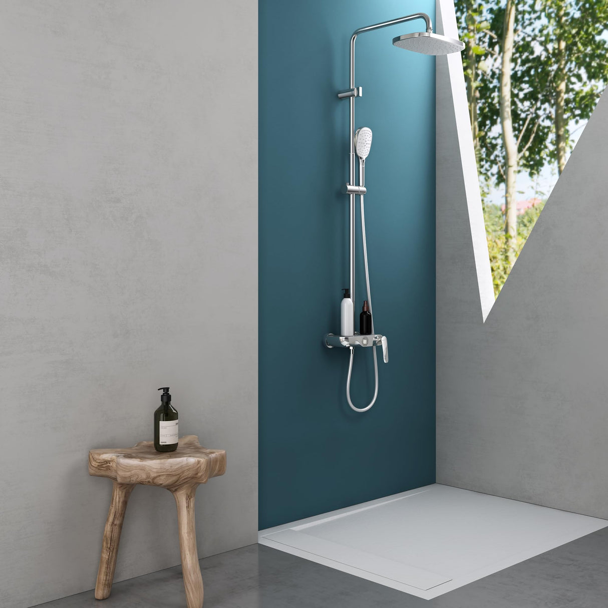 sistema de ducha glasvilla con ducha de mano y de cabeza, ducha de lluvia, grifería de ducha con juego de soporte de pared