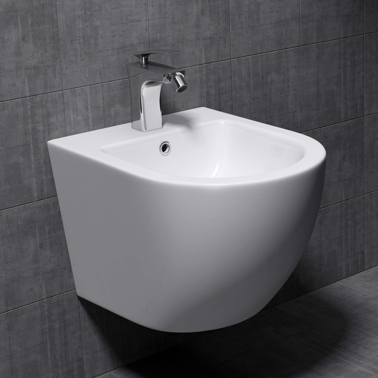 Bidet suspendu Glasvilla blanc 48,5 x 36 x 36 cm en céramique 1 trou de robinetterie surface anti-salissures Düren179