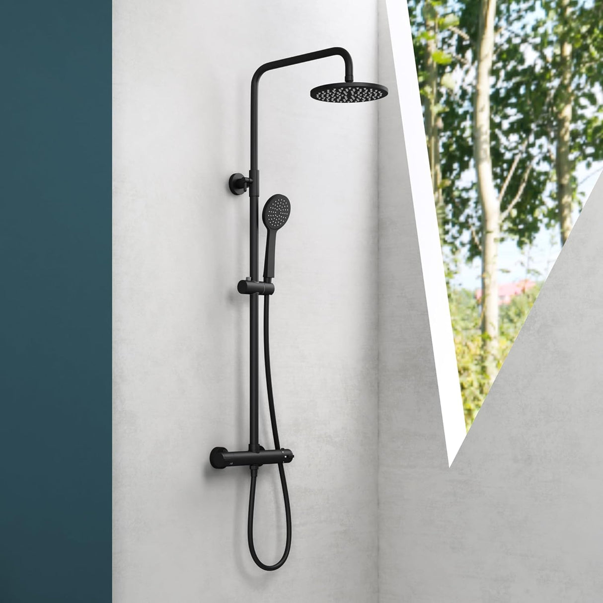 glasvilla Wassersparende Regendusche Wellness-Duschsystem schwarz matt mit rundem Duschkopf (Ø 20cm) Dusch-Set mit Handbrause & Einhebelmischer in zeitloser Optik