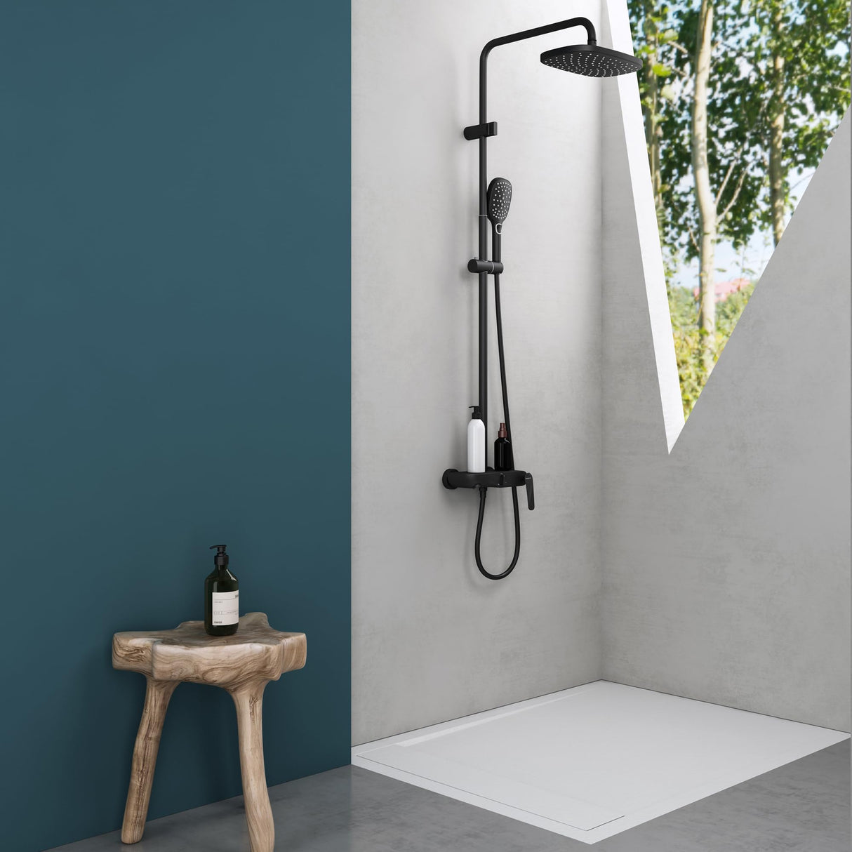 sistema de ducha glasvilla con ducha de mano y de cabeza, ducha de lluvia, grifería de ducha con juego de soporte de pared