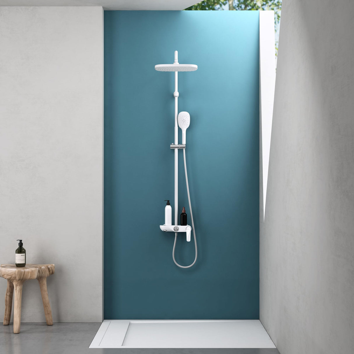 sistema de ducha glasvilla con ducha de mano y de cabeza, ducha de lluvia, grifería de ducha con juego de soporte de pared