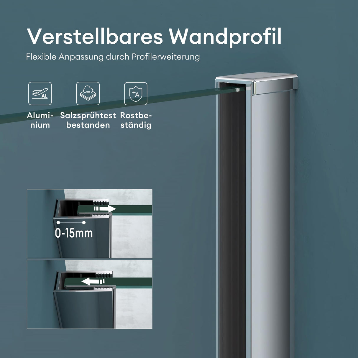 glasvilla Box Doccia Walk-In in Vetro 10mm Parete Doccia in Vetro di Sicurezza ESG con Rivestimento Nano Bremen2K