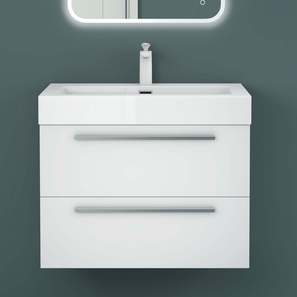 glasvilla Mobile Bagno Sospeso con Lavabo da Marmo Fuso Mobiletto per Bagno con Lavabo Quadratto