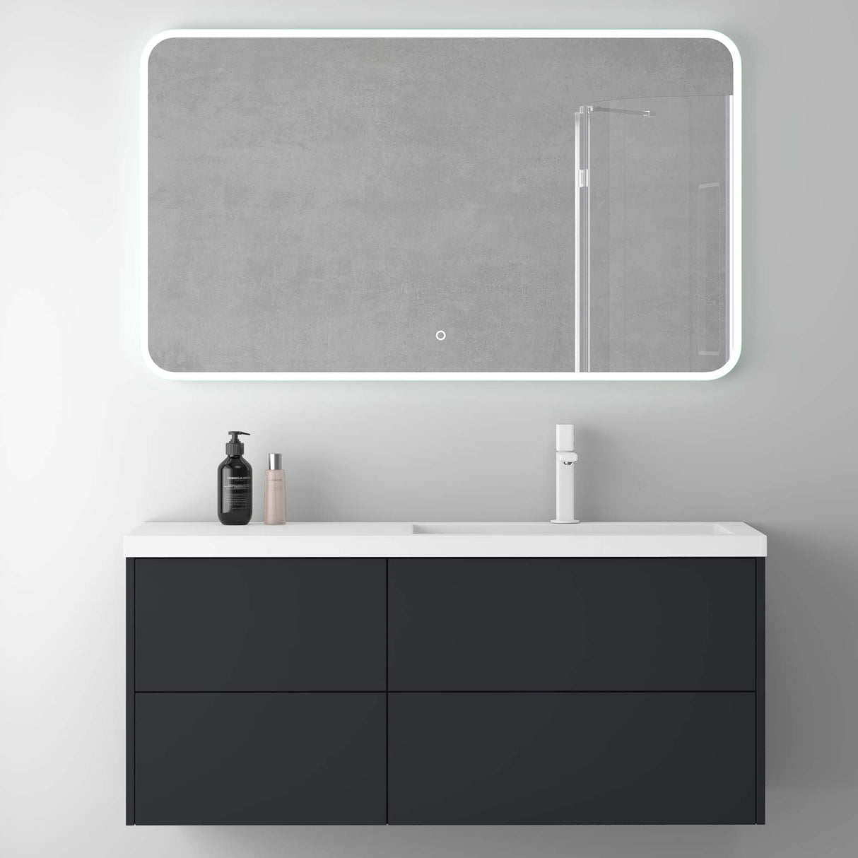 glasvilla Mobile Bagno Sospeso 120cm, Mobile da Bagno con 4 Cassetti a Chiusura Soft-Close e Lavabo da Marmo fuso, Moment