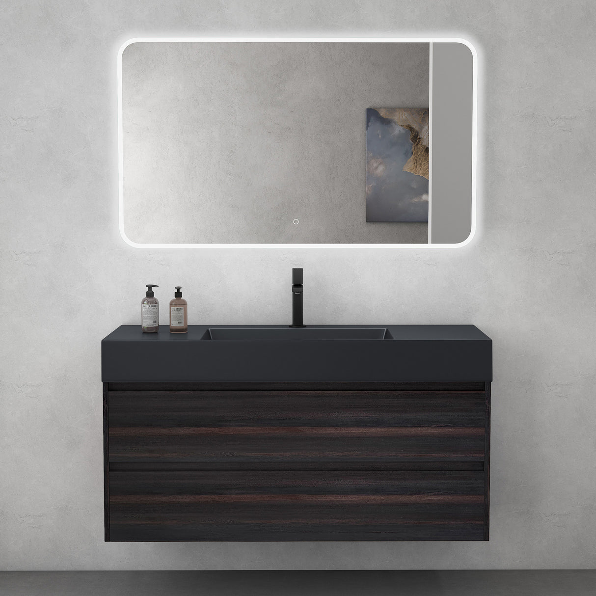 glasvilla Mobile Bagno Sospeso 120cm Mobiletto da Bagno con Lavabo da Marmo Fuso, Deep