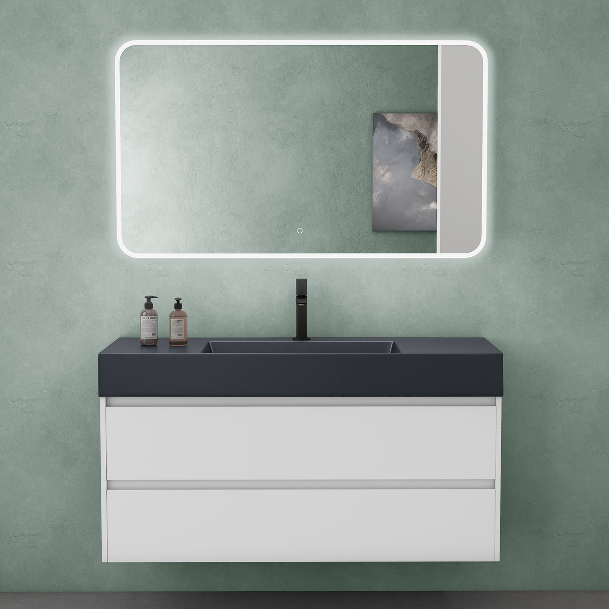 glasvilla Mobile Bagno Sospeso 120cm Mobiletto da Bagno con Lavabo da Marmo Fuso, Deep