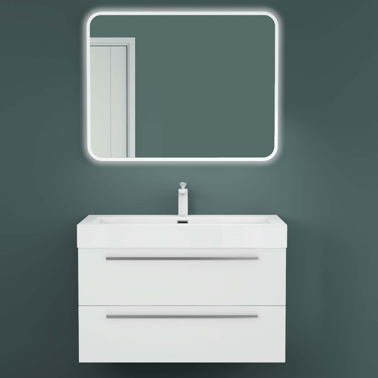 glasvilla Mobile Bagno Sospeso con Lavabo da Marmo Fuso Mobiletto per Bagno con Lavabo Quadratto