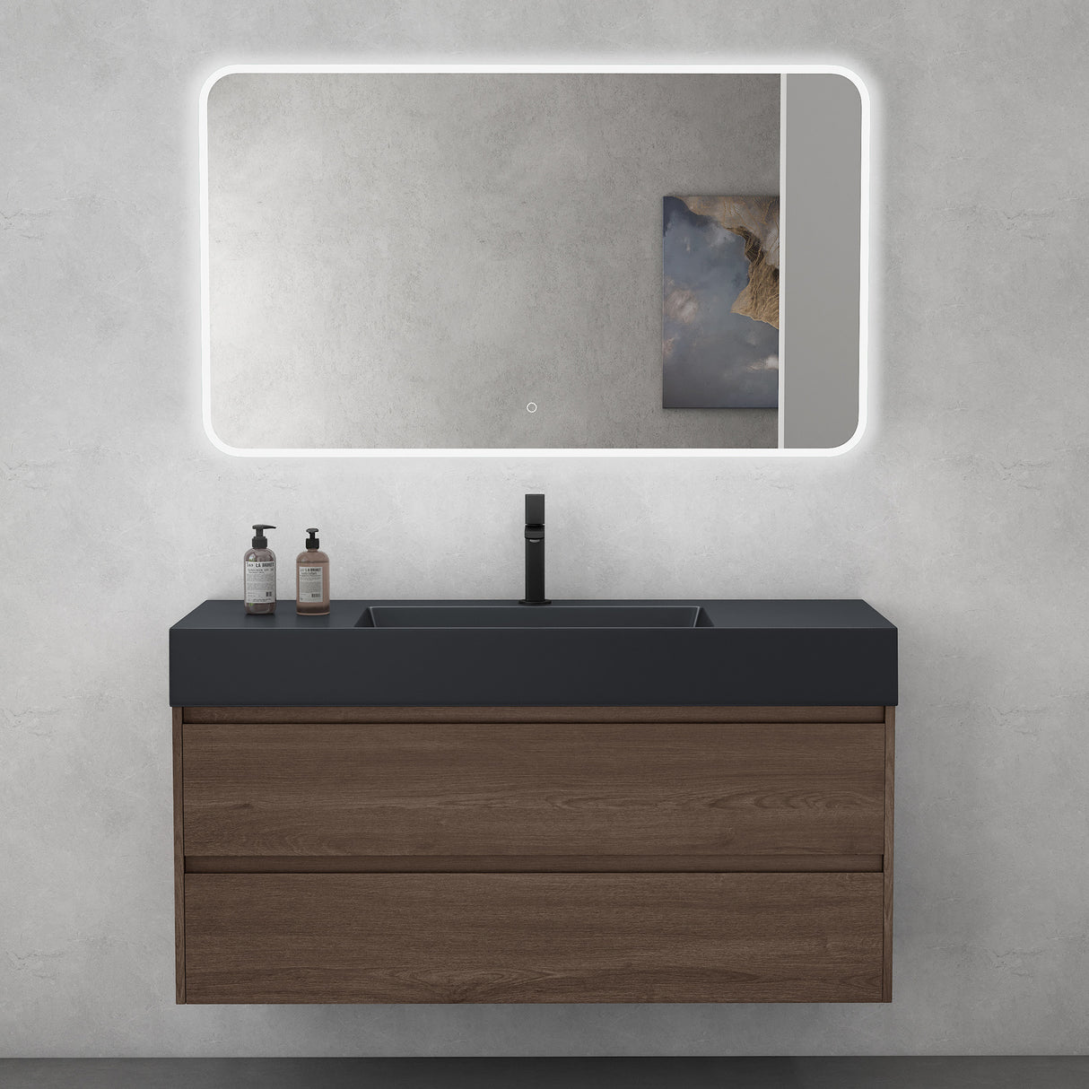 glasvilla Mobile Bagno Sospeso 120cm Mobiletto da Bagno con Lavabo da Marmo Fuso, Deep