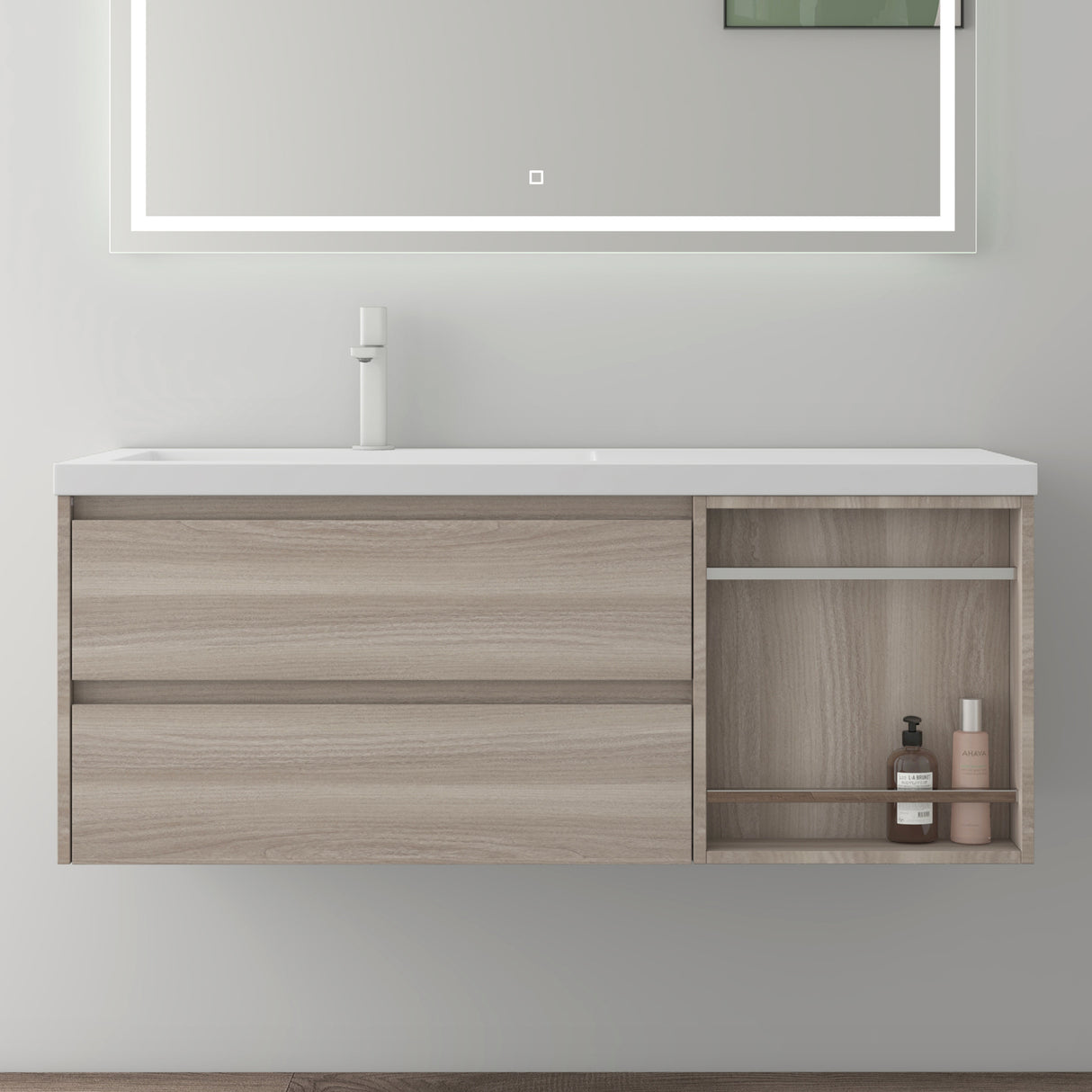 glasvilla Mobile Bagno Sospeso 120x46x49cm Mobiletto da Bagno con Lavabo da Marmo Fuso Open