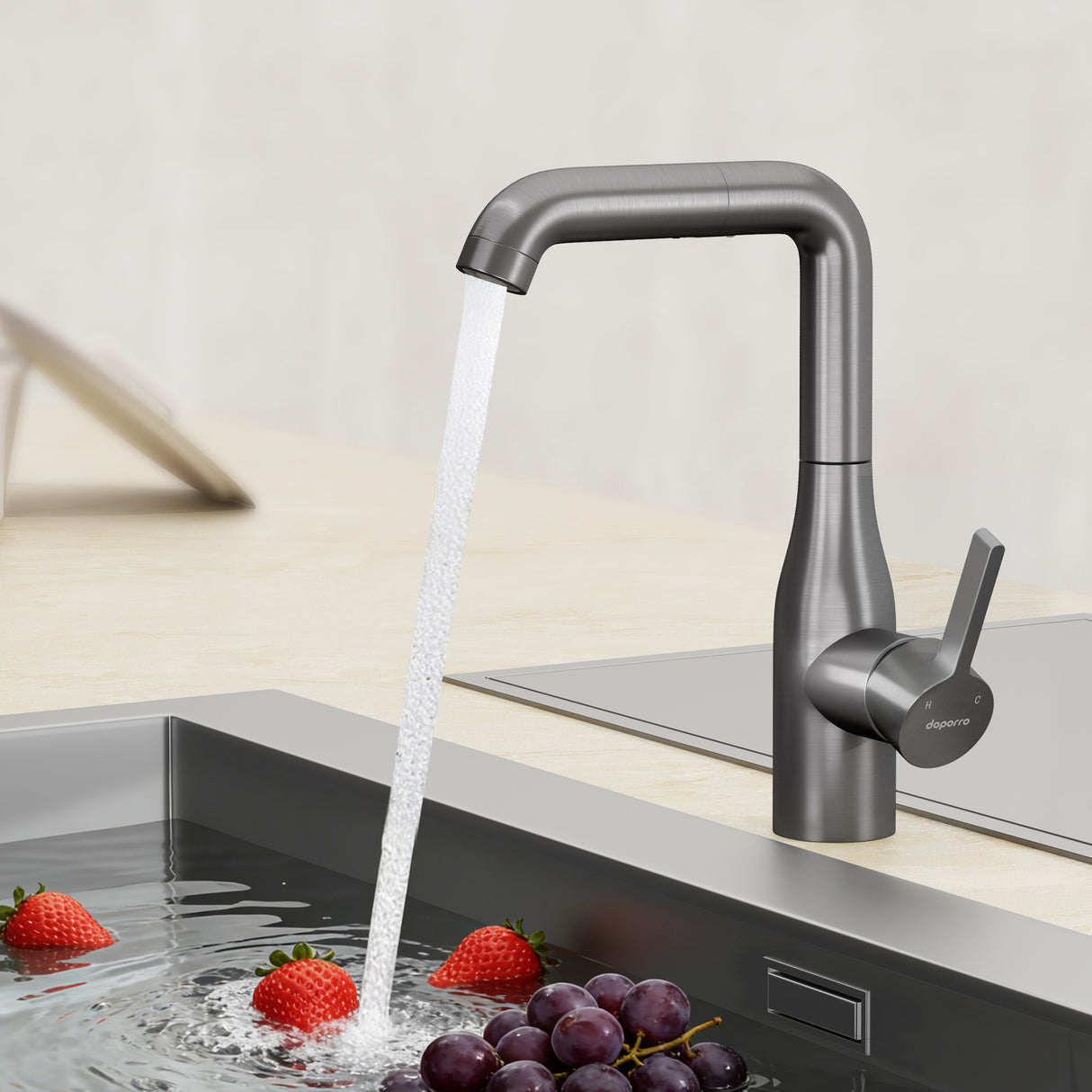 glasvilla Rubinetto per Cucina, 2 Modalità con Doccetta Estraibile, Rubinetto Lavello Cucina in Acciaio Inossidabile 304 con Cartuccia Ceramica, Tubi e Accesorri, Turnix-04