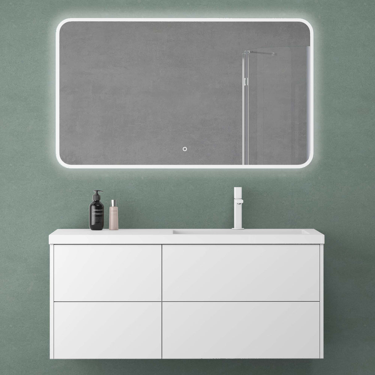 glasvilla Mobile Bagno Sospeso 120cm, Mobile da Bagno con 4 Cassetti a Chiusura Soft-Close e Lavabo da Marmo fuso, Moment