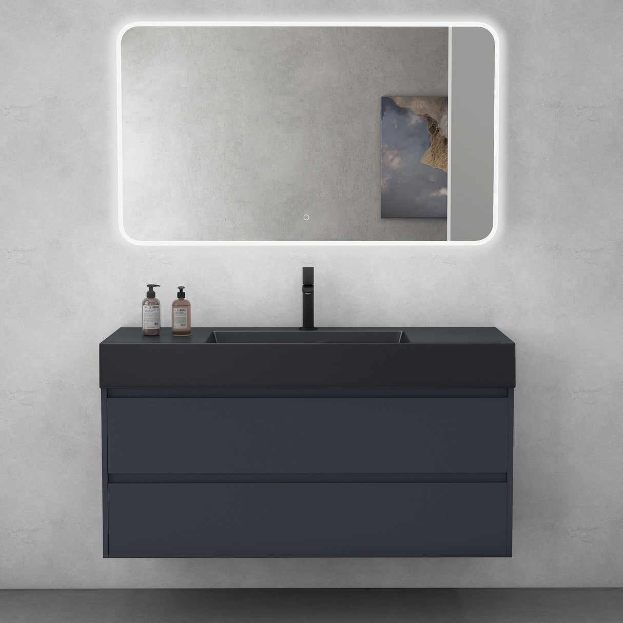 glasvilla Mobile Bagno Sospeso 120cm Mobiletto da Bagno con Lavabo da Marmo Fuso, Deep