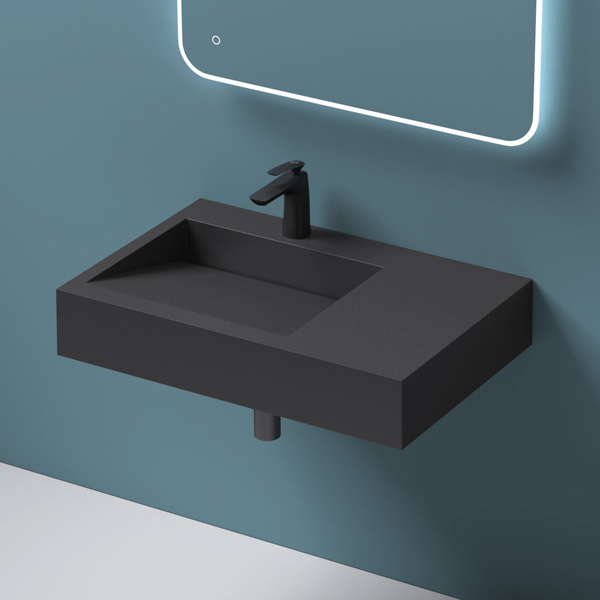 glasvilla Waschbecken Hängewaschbecken Aufsatzwaschbecken Mineralguss rechteckige Form Col11