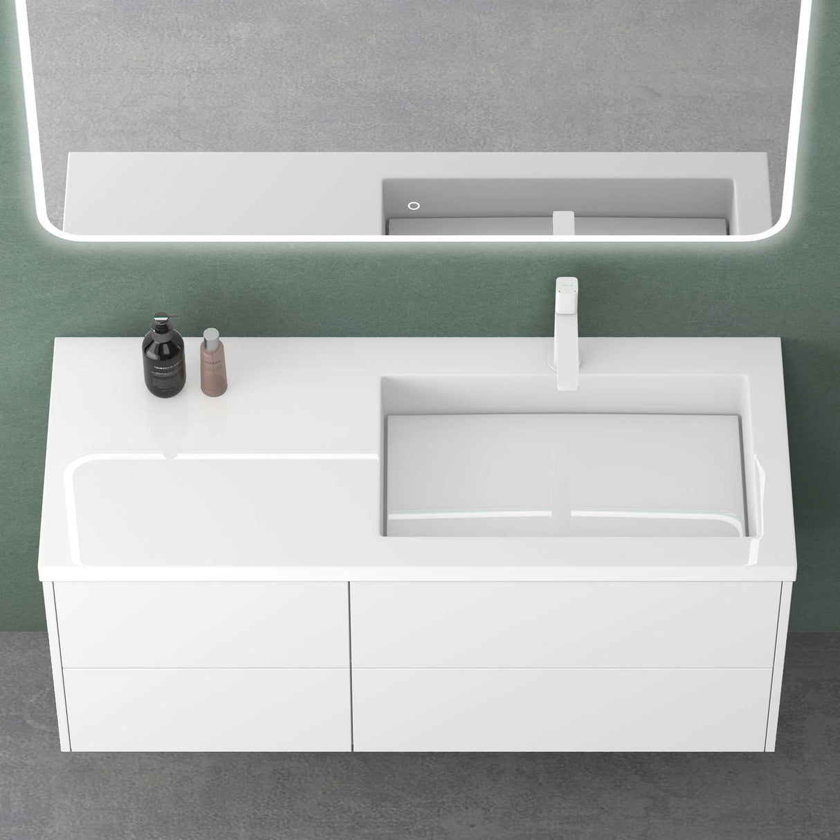 glasvilla Mobile Bagno Sospeso 120cm, Mobile da Bagno con 4 Cassetti a Chiusura Soft-Close e Lavabo da Marmo fuso, Moment