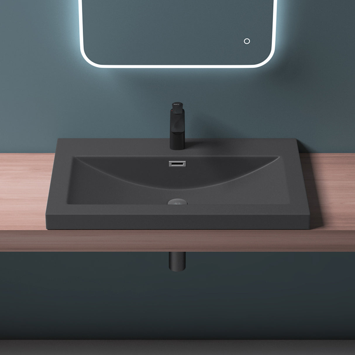 glasvilla Waschbecken Einbauwaschbecken Waschschale Waschtisch Mineralguss Rechteckig 1 Armaturenloch Überlauf-Funktion Col01