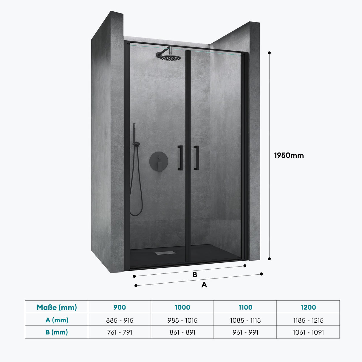 glasvilla Box Doccia a Nicchia in Vetro Trasparente 8mm Box Doccia Cromo e Nero con Porte Pieghevoli Cabina Bagno con Sistema Rotatorio di Sollevamento e Abbassamento Teramo66
