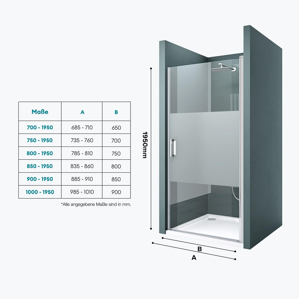 glasvilla Porta Doccia Nicchia in Vetro Trasparente o Strisce Satinato Cabina Doccia in Vetro di Sicurezza ESG Box Doccia con Meccanismo di Sollevamento e Abbassamento Teramo24K+MS D Neu