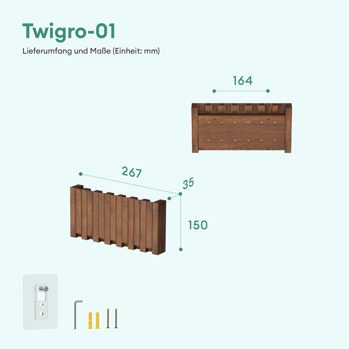 glasvilla Kleiderhaken Wandgarderobe Wandhaken aus Holz Garderobe mit 7 magnetischen Klapphaken Garderobenleiste Garderobenhaken Twigro-01