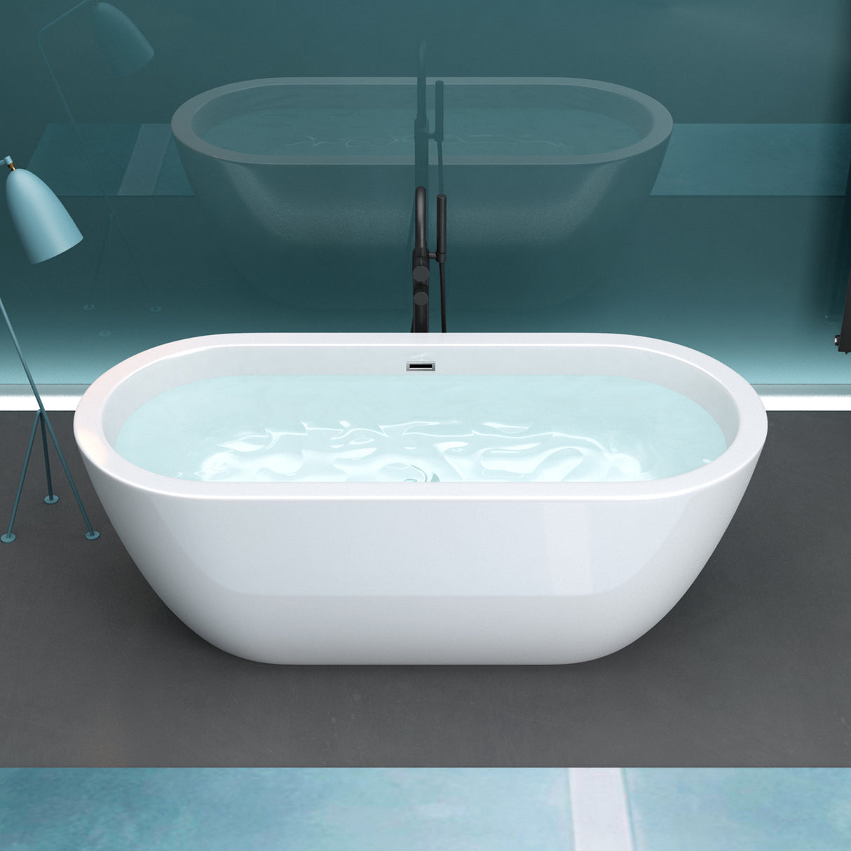 Baignoire îlot ovale en acrylique Glasvilla avec bonde escamotable, blanche, 170 x 75 x 58 cm, Vicenza519