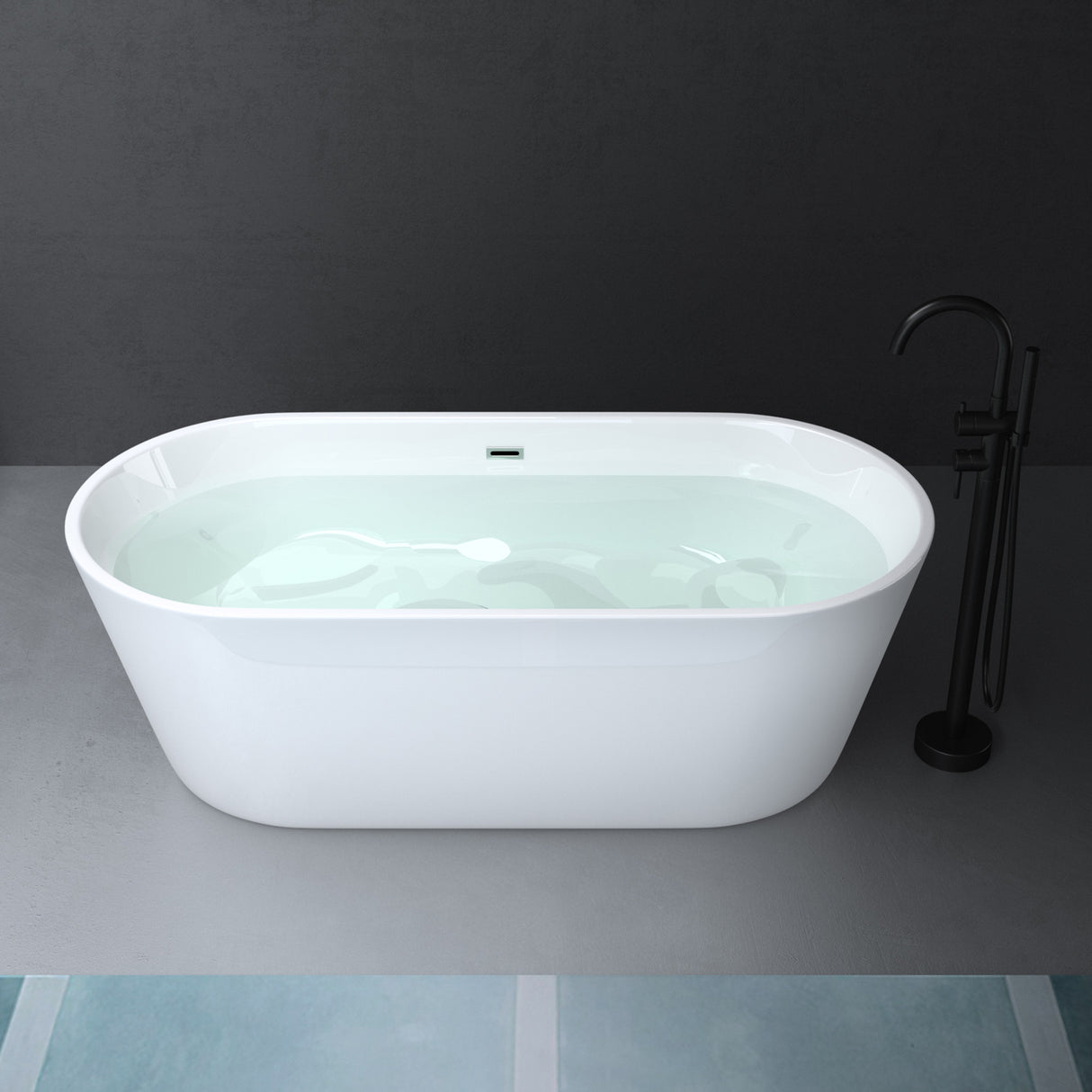 Baignoire îlot ovale en acrylique Glasvilla avec bonde escamotable, blanche, 170 x 75 x 58 cm, Vicenza519