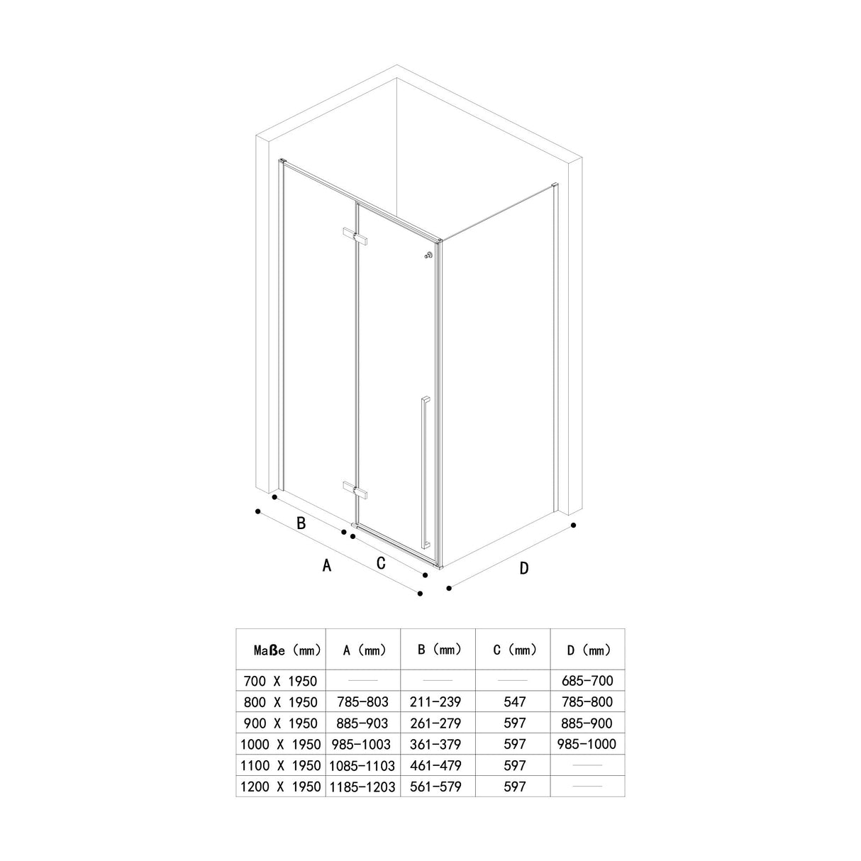 cabina de ducha glasvilla separación de ducha 6mm ESG incluida NANO-revestimiento en vidrio transparente con gancho para toalla Rav64K Negro
