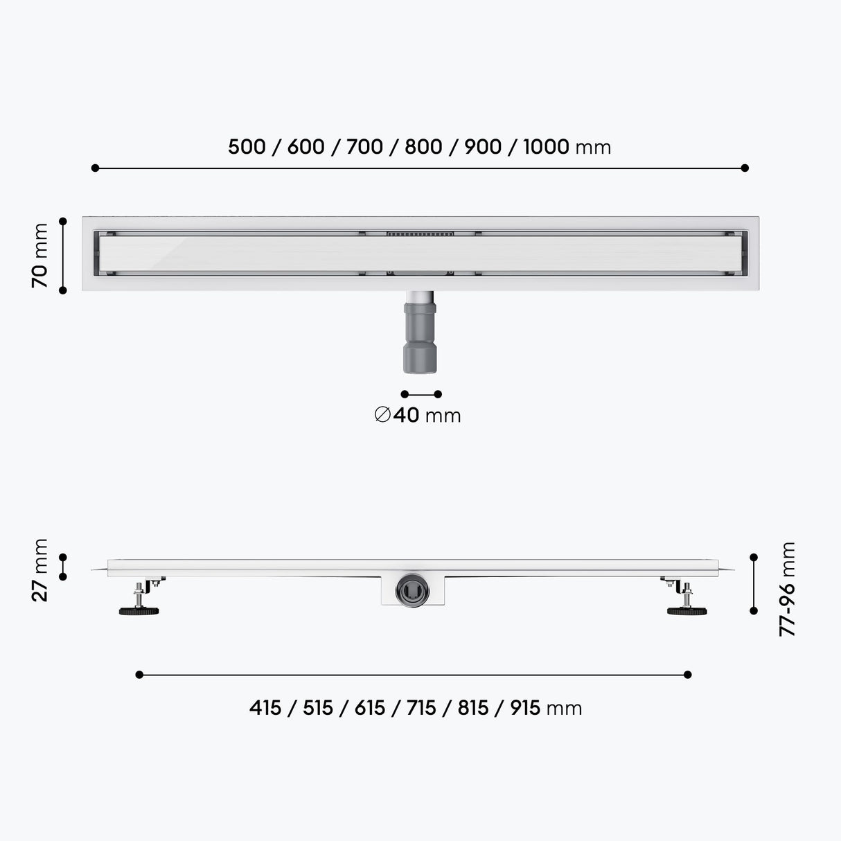 glasvilla Canaletta Scarico in Acciaio Inox per Box Doccia Canalina di Scarico Doccia a Pavimento Piastrellabile con Filtro per Capelli KE110